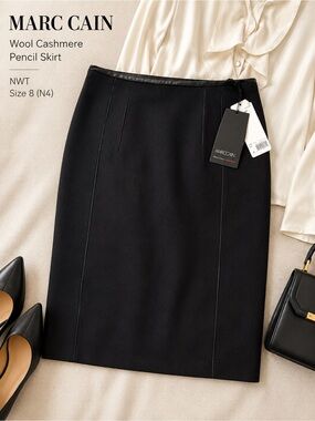 Marc Cain Black Wool Cashmere Pencil Skirt NWT Size 8 (N4) Luxury Workwear